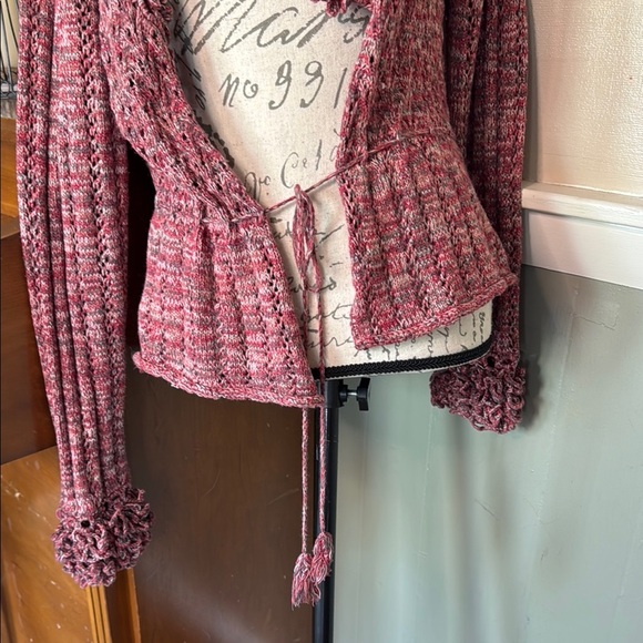 Women's Pink Sweater with Ruffled Trim - Picture 7 of 7